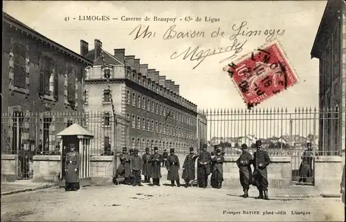 Ak Limoges Haute Vienne, Caserne de Beaupny, 63e de Ligne