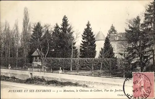 Ak Monéteau Yonne, Le Chateau de Colbert, vue des Jardins