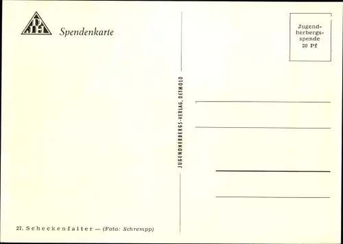 Ak Scheckenfalter, Schmetterling, DJH Spendenkarte