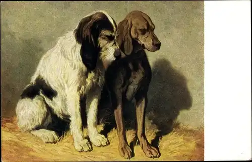 Künstler Ak De Dreux, Alfred, Sitzende Jagdhunde