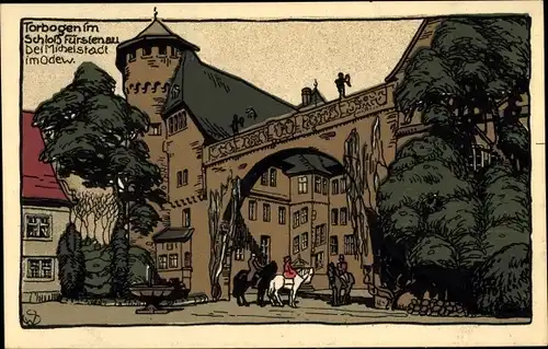 Steindruck Ak Steinbach Michelstadt im Odenwald, Schloss Fürstenau, Torbogen
