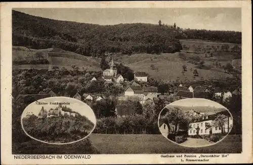 Ak Nieder Beerbach Mühltal im Odenwald, Gasthaus Darmstädter Hof, Ruine Frankenstein