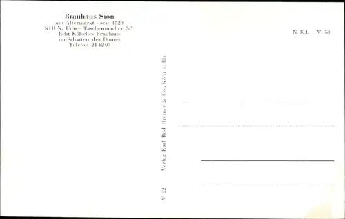 Ak Köln am Rhein, Brauhaus Sion, Innenansicht, Gastwirt, Unter Taschenmacher 5