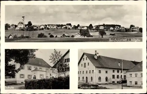 Ak Reicholzried Dietmannsried im Oberallgäu, Sennerei, Schule, Blick auf den Ort