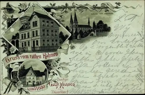 Mondschein Litho Arenberg Koblenz am Rhein, Kirche, Gasthaus Roter Hahn