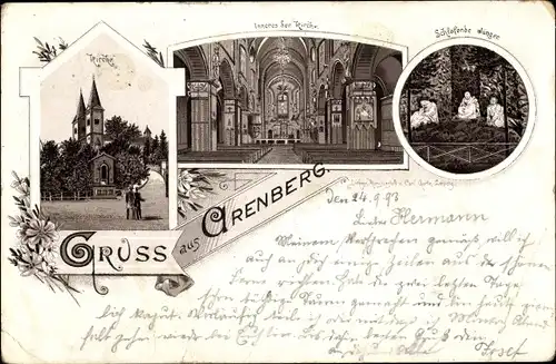 Vorläufer Litho Arenberg Koblenz, Kirche, Innenansicht Mittelschiff, Schlafende Jünger, 1893