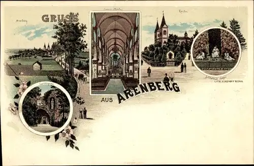 Litho Arenberg Koblenz, Kirche St Nikolaus, Schlafende Jünger, Lourdesgrotte