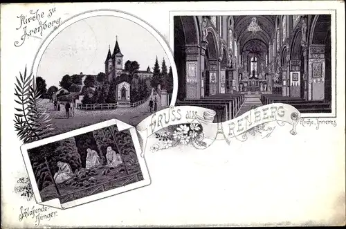 Litho Arenberg Koblenz am Rhein, Kirche, Innenansicht, Schlafende Jünger