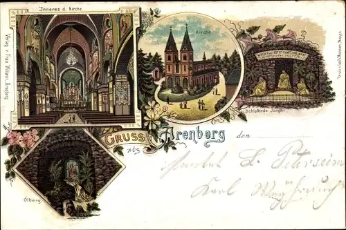 Litho Arenberg Koblenz am Rhein, Kirche, Innenansicht, Ölberg, Schlafende Jünger
