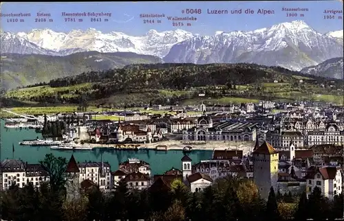 Ak Luzern Stadt Schweiz, Gesamtansicht, Alpen, Brisen, Hasenstock