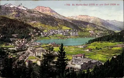 Ak Sankt Moritz Bad Kanton Graubünden, St. Moritz Dorf, Gesamtansicht