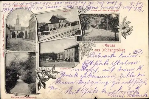 Ak Hohenmölsen im Burgenlandkreis, Herrenstraße, Bahnhof, Kaiserpark, Topfmarkt