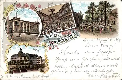 Litho Weißenfels an der Saale, Schumanns Garten, Saal, Schloss