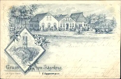 Litho Bielefeld in Nordrhein Westfalen, Gasthaus Jägerkrug, Aussichtsturm