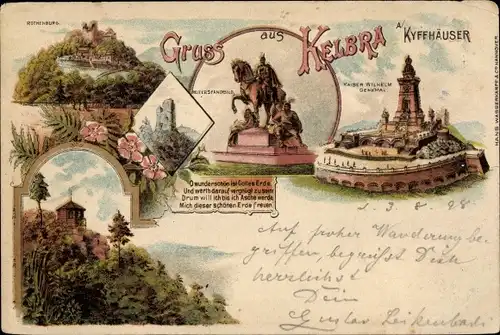 Litho Kelbra am Kyffhäuser, Kaiser Wilhelm Denkmal, Reiterstandbild, Rothenburg