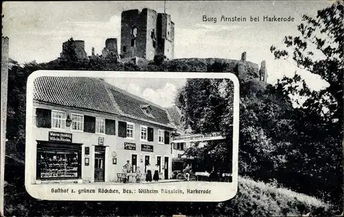 Ak Harkerode Arnstein im Südharz, Burg Arnstein, Gasthof zum grünen Röckchen