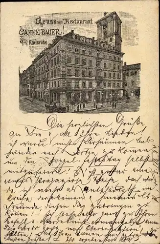 Vorläufer Litho Karlsruhe in Baden, Restaurant Cafe Bauer, 1894