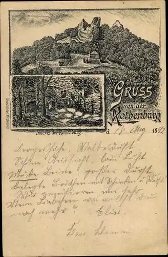 Vorläufer Litho Steinthaleben Kyffhäuserland in Thüringen, Rothenburg, 1892