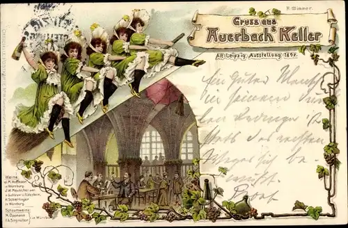 Litho Leipzig in Sachsen, Auerbachs Keller, Alt Leipzig Ausstellung 1897, Innenansicht