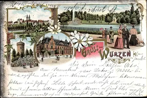 Litho Wurzen in Sachsen, Partkteich, Schloss, Aussichtsturm, Post