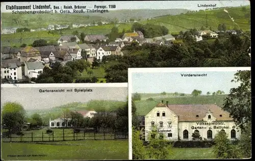 Ak Scheubengrobsdorf Gera in Thüringen,  Etablissement Lindenhof, Totalansicht der Ortschaft