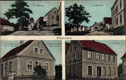 Ak Walpernhain Saale Holzland Kreis Thüringen, Schule, Dorfstraße, Bäckerei, Materialwarenhandlung