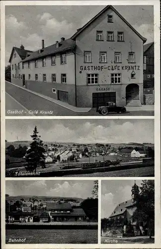 Ak Köditz in Oberfranken, Gasthof Cafe Krantz, Bahnhof, Kirche, Totalansicht