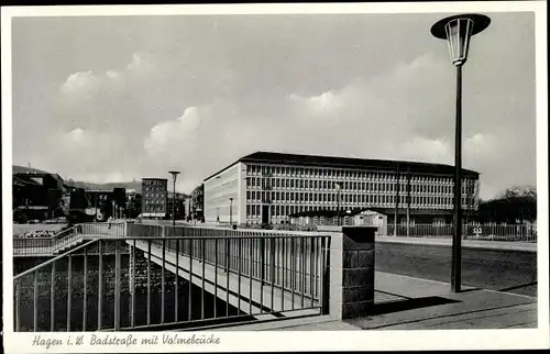 Ak Hagen in Westfalen Ruhrgebiet, Badstraße mit Volmebrücke