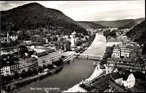 Ak Bad Ems an der Lahn, Blick Lahnabwärts, Luftbild