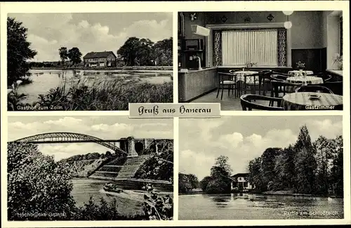 Ak Hanerau Hademarschen in Holstein, Gasthof zum Zolln, Gastzimmer, Hochbrücke, Schloßteich