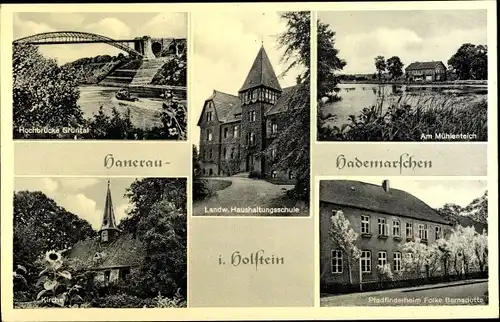 Ak Hanerau Hademarschen in Holstein, Kirche, Haushaltungsschule, Pfadfinderheim Folke Bernadotte