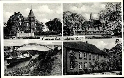 Ak Hanerau Hademarschen, Ladeschiff Nord Ostsee Kanal, Kirche, Landfrauenschule
