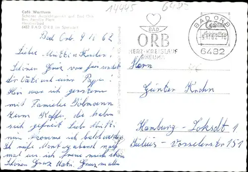 Ak Bad Orb im Spessart, Café Wartturm, Ort