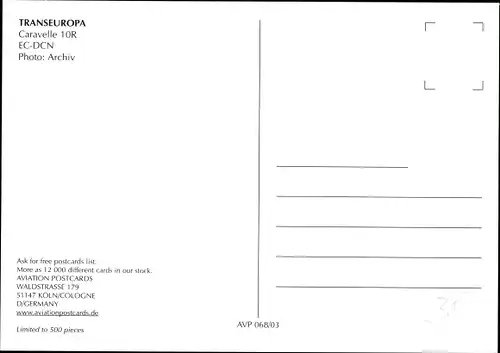 Ak Spanisches Passagierflugzeug Transeuropa, Caravelle 10R, EC-DCN