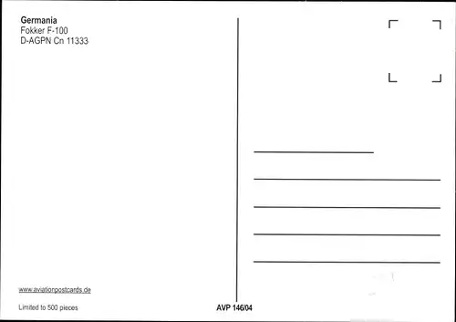 Ak Deutsches Passagierflugzeug Germania, Fokker F-100, D-AGPN Cn11333
