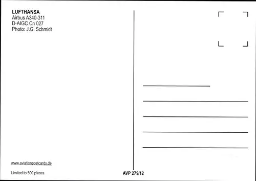 Ak Deutsches Passagierflugzeug Lufthansa Star Alliance, Airbus A340-311, D-AIGC Cn027