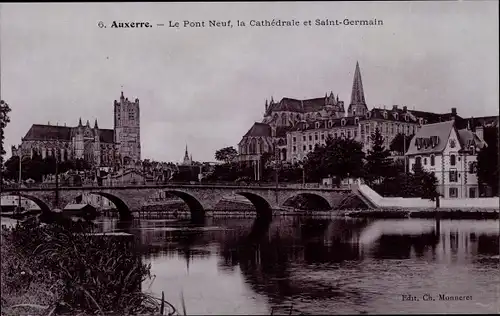 Ak Auxerre Yonne, Le Pont Neuf, la Cathedrale et Saint Germain