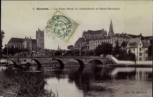 Ak Auxerre Yonne, Le Pont Neuf, la Cathedrale et Saint Germain