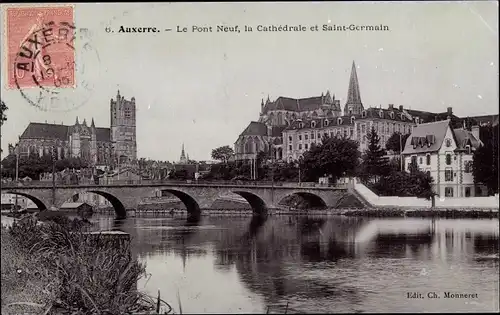 Ak Auxerre Yonne, Le Pont Neuf, la Cathedrale et Saint Germain