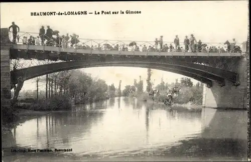 Ak Beaumont de Lomagne Tarn et Garonne, Le Pont sur la Gimone