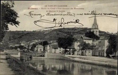 Ak Moissec Tarn et Garonne, Bassin du Canal, Pont, Quartier Saint Jacques