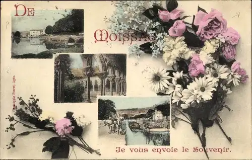 Ak Moissac Tarn et Garonne, Ortsansichten, Blumenstrauß, Souvenir