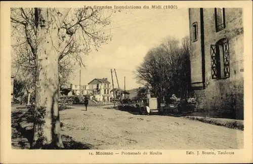 Ak Moissac Tarn et Garonne, Promenade du Moulin, Inondations du Midi 1930