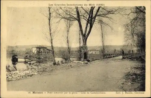 Ak Moissac Tarn et Garonne, Pont, Cote de Castelsarrasin, Inondations du Midi 1930
