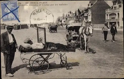 Ak Berck Pas de Calais, Broderies vendus par les malades