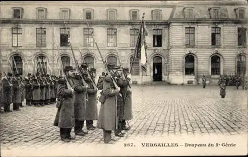 Ak Versailles Yvelines, Drapeau du 5 Genie