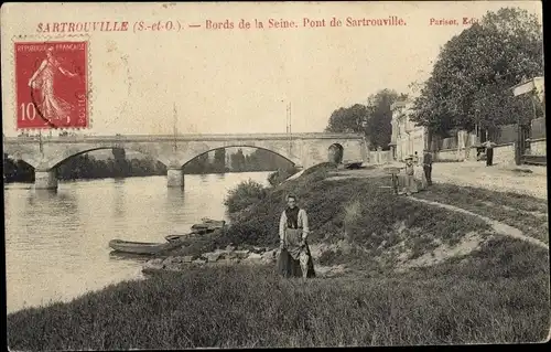 Ak Sartrouville Yvelines, Bords de la Seine, Pont de Sartrouville