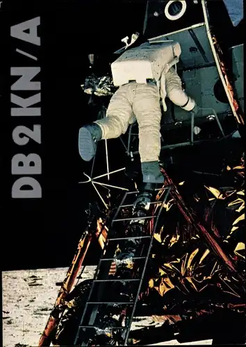 Ak QSL Funkerkarte, DB2KN A, Horst Hendricks, Köln, Apollo 11, Mondlandung, Edwin Aldrin