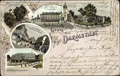 Litho Darmstadt in Hessen, Wilhelminenstraße, Orangerie, Saalbau