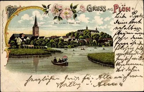 Litho Plön in Holstein, Blick auf den Ort, Kleiner Plöner See